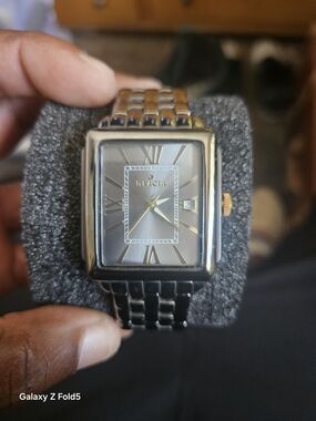 Invicta Men's Rectangular Black Dial Two-Tone Bracelet Watch